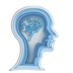 Origami layer of blue human head as business, health, medical, paper carve art and craft style concept. vector illustration.