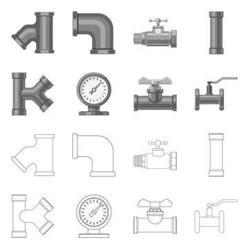 Vector design of pipe and tube sign. Collection of pipe and pipeline stock symbol for web.
