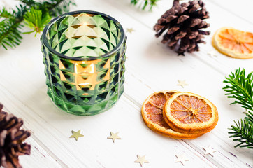 Christmas fir tree frame on black background