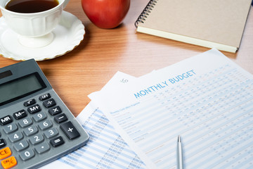 Close-up shot of monthly budget. Financial management concept