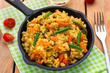 Risotto with carrots, zucchini and green beans