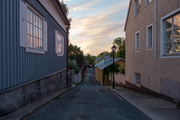 Fototapeta na wymiar Narrow streets of Tammisaari Raasepori Finland in the old part of the town
