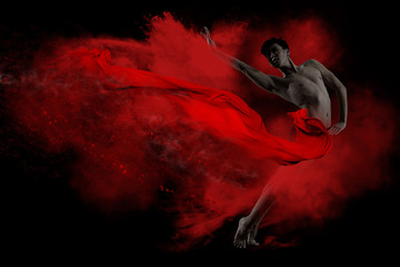 Ballet man. Dance black and red concept