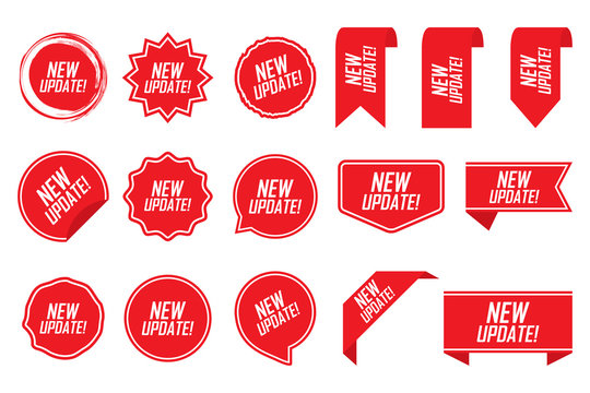 New update tag set in red. Vector illustration
