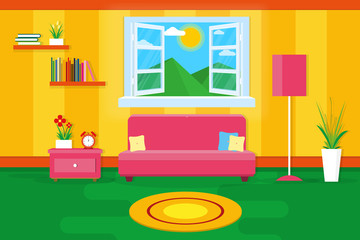 Interior living room modern cozy and luxury style with furniture in house.vector and illustration