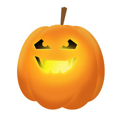 Halloween Pumpkin isolated on white background. Traditional October symbol, icon, party decoration, object. Orange vegetable with grinning face