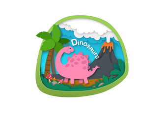 Alphabet Letter D-dinosaur,paper cut concept vector illustration