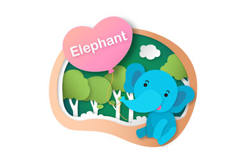 Alphabet Letter E-elephant,paper cut concept vector illustration