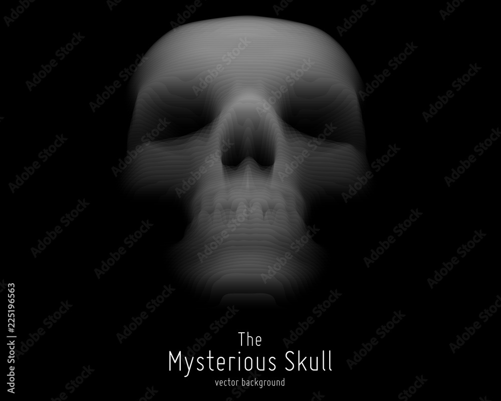 Poster vector skull constructed with slices. paper cut mysterious sacral skull background. internet securit