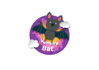 Alphabet Letter V-vampire bat,paper cut concept vector illustration