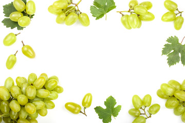 green grapes isolated on the white background with copy space for your text. Top view. Flat lay pattern