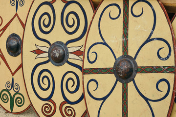 Roman shields, three shields close-up