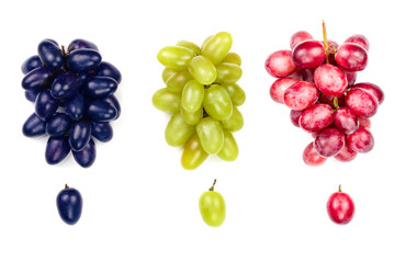 green pink and blue grapes isolated on the white background