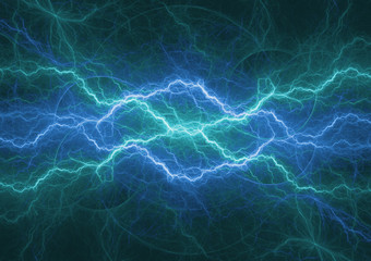 Fototapeta na wymiar Blue fractal lightning, abstract electrical background