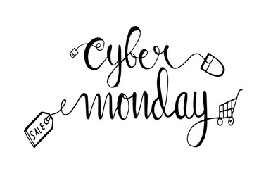 Cyber Monday concept banner in fashionable neon style, luminous signboard, nightly advertising advertisement of sales rebates of cyber Monday. illustration for your projects