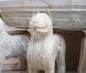The famous Lion Fountain in Alhambra palace in Granada, Spain