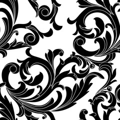 Fototapeta premium Black seamless floral pattern, ornament, backround. Vector.
