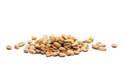 Salted and marinated peanuts, pile isolated on white