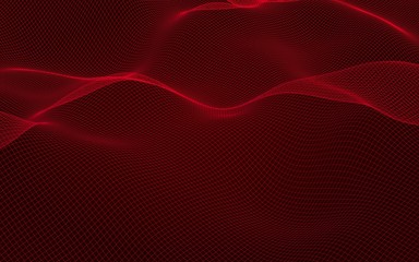 Abstract landscape on a red background. Cyberspace grid. Hi-tech network. 3D illustration