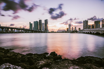 The Miami Skyline from The Venetian Causeway