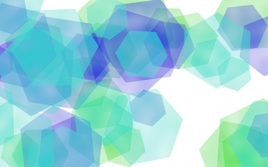 Multicolored translucent hexagons on white background. Green tones. 3D illustration
