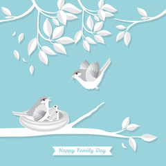 Family bird vector illustration paper art style, paper cut illustration