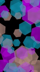 Multicolored translucent hexagons on dark background. Vertical image orientation. 3D illustration