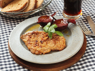 Dutch schnitzel with baked beetroot