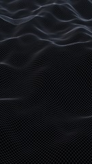 Abstract landscape on a dark background. Cyberspace navy blue grid. Hi-tech network. 3D illustration