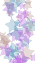 Multicolored translucent stars on a white background. Vertical image orientation. 3D illustration