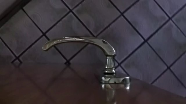Clever cat jumps on door handle to open door.