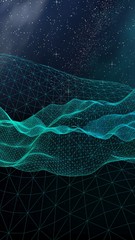 Star horizon. Abstract landscape on a dark background. Cyberspace grid. Hi-tech network. Outer space. Starry outer space texture. 3D illustration