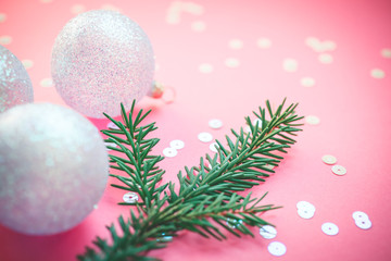 Christmas pearl decoration balls pink background