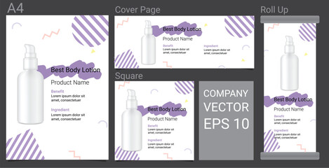 Product Description Advertising Template Banner With Skincare Bottle on Pastel Color Pop Art Style Background Illustration