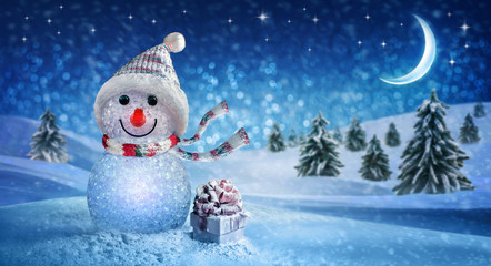 Happy New Year with Snowman and Christmas