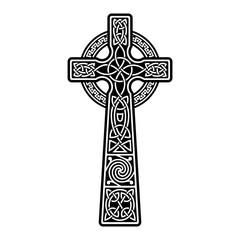 Celtic ornament in the form of a cross. Isolated black vector on white background.