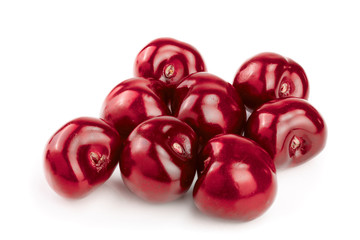 Sweet red cherries isolated on white background macro