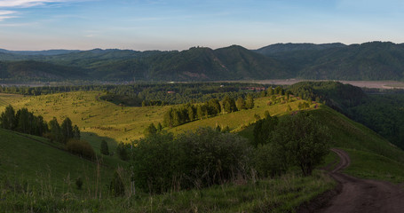Beauty dawn on the beauty valleys, in the mountains in Altay