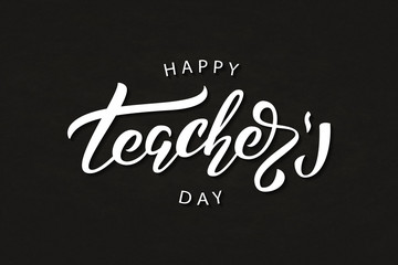 Vector realistic isolated typography logo for Happy Teacher's Day for decoration and covering on the chalk background.