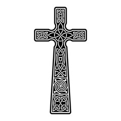 Celtic Cross with white patterns on a black background