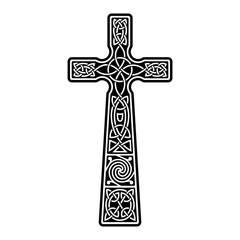 Celtic Cross with white patterns on a black background