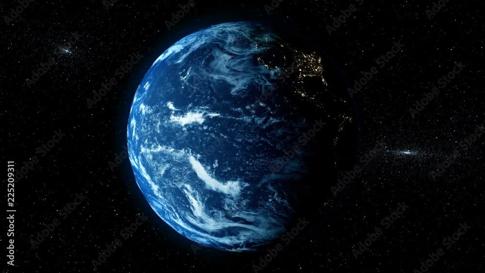 Poster A view of the Earth from outer space/3D Rendering rotating planet Earth with a sun-baked side and a dark side with the lights of cities. Some elements of the image provided by NASA