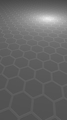 Honeycomb on a gray background. Perspective view on polygon look like honeycomb. Extruded, bump cell. Isometric geometry. Vertical image orientation. 3D illustration