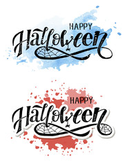 Happy Halloween lettering Calligraphy Brush Text Holiday Vector Sticker Red Watercolor