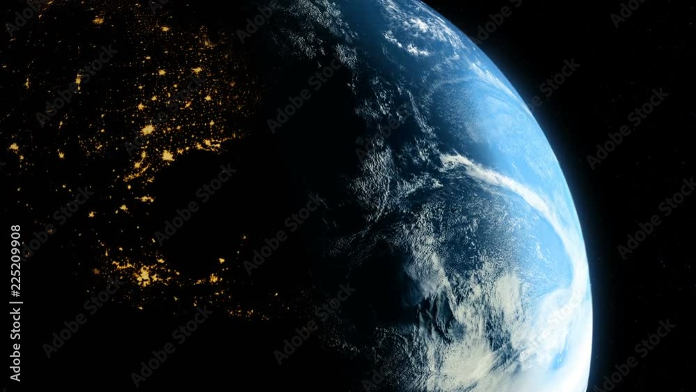 Leinwandbilder a view of the earth from outer space/3d rendering rotating planet earth with a sun-baked side and a 