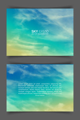 Two-sided horizontal flyer of a4 format with realistic turquoise-yellow sky and spindrift clouds. The image can be used to design a banner, poster and postcard