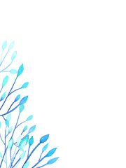Hand drawn watercolor winter template. Beautiful winter template for cards or invitations. Watercolor branches with frozen leaves.