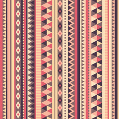 Native inspired cozy seamless repeat pattern in warm harmonic colors. Vertical varied ornamental rows with positive vibes.