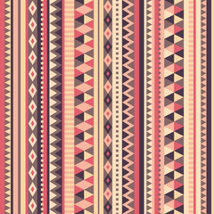 Native inspired cozy seamless repeat pattern in warm harmonic colors. Vertical varied ornamental rows with positive vibes.