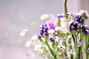bouquet of dried flowers, statice, lyatris, Chinese gladiolus and chamomile
